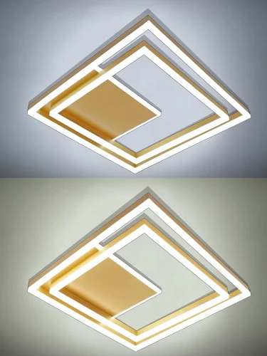 Люстра потолочная с пультом LED LAMPS 81314 Natali Kovaltseva золотая на 1 лампу, основание золотое в стиле хай-тек с пультом квадраты фото 7